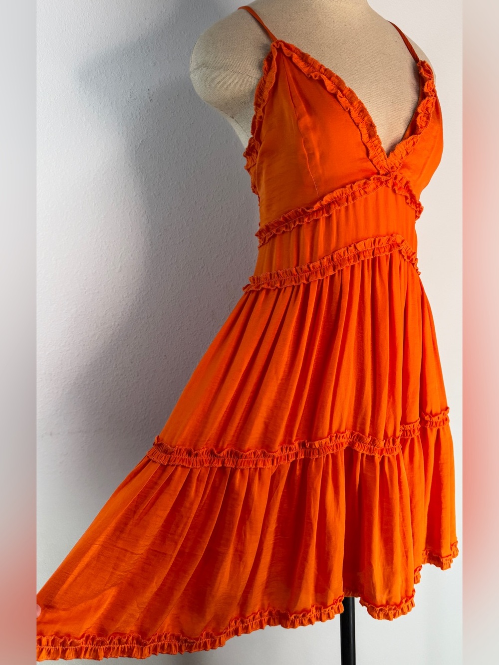 She + Sky Game Day Ruffle Tiered Cami Dress Bold Orange NWT Small Boho Y2K Inspo
